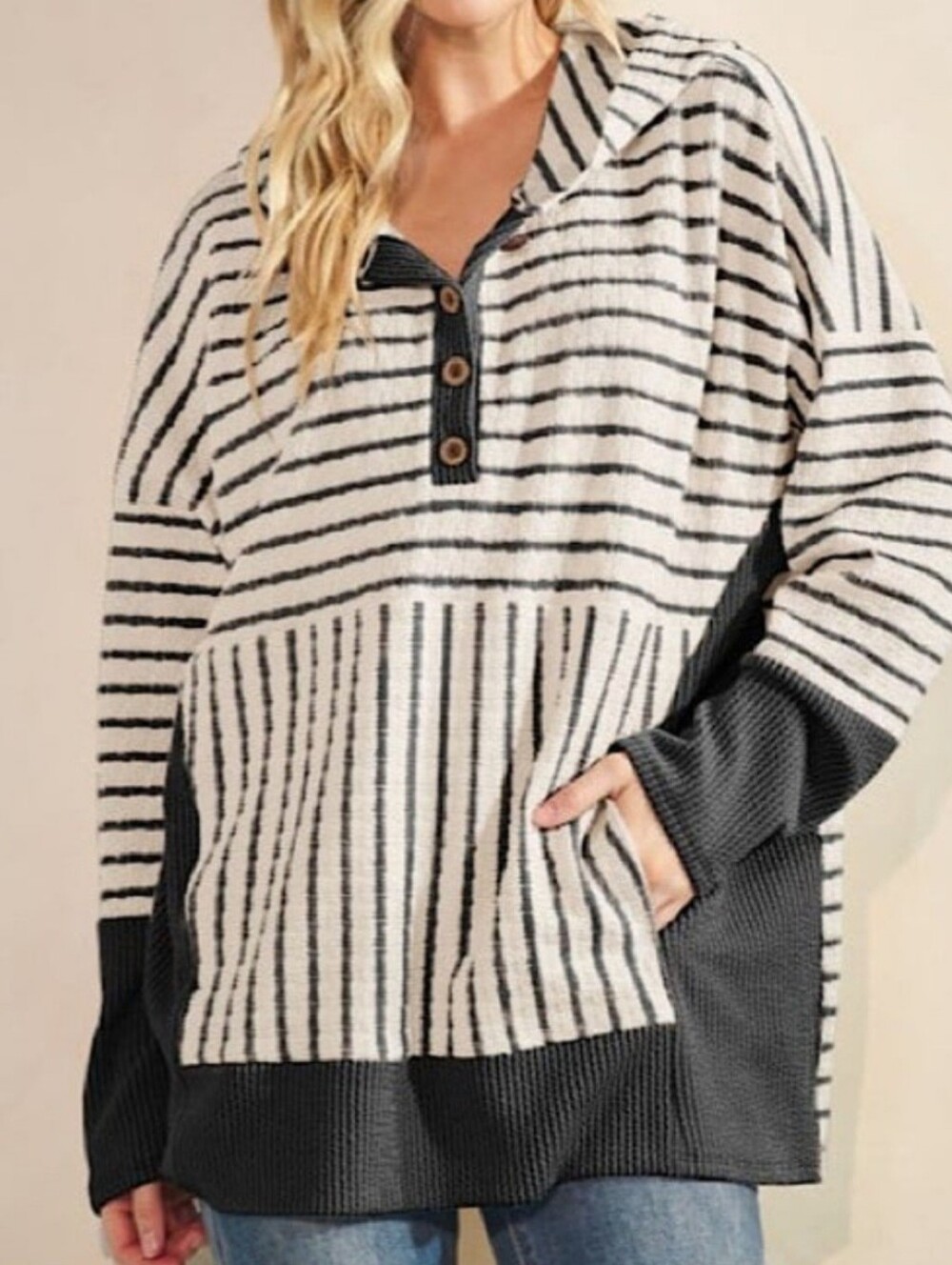 Heimish Textured Striped & Urban Ribbed Hoodie